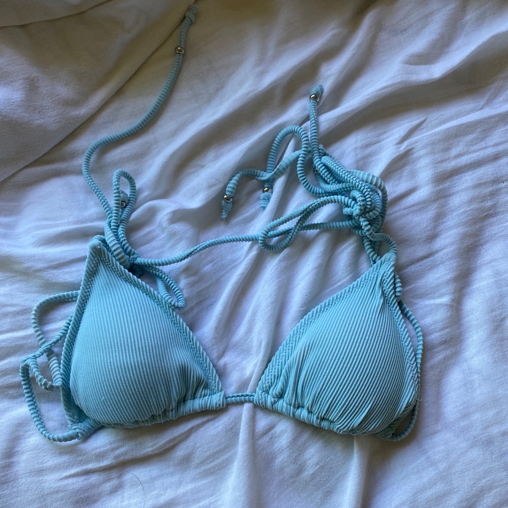 White Fox Boutique sky blue ribbed bikini set